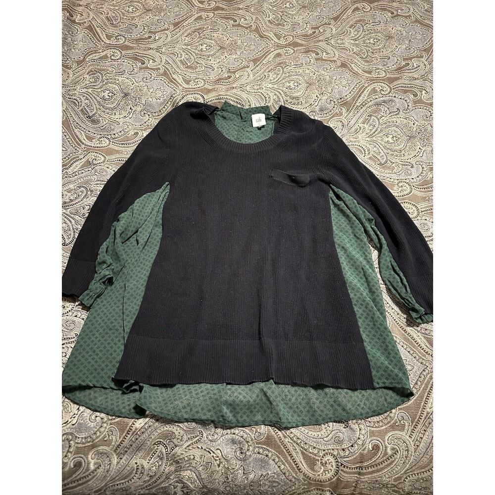 CAbi Black Sweater with Green Insets